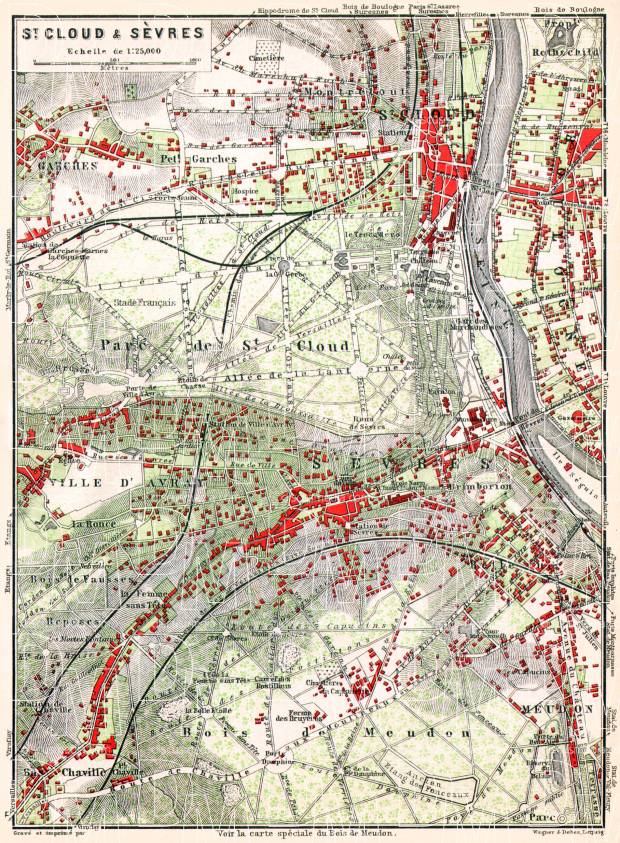 Saint-Cloud and Sèvres map, 1931. Use the zooming tool to explore in higher level of detail. Obtain as a quality print or high resolution image