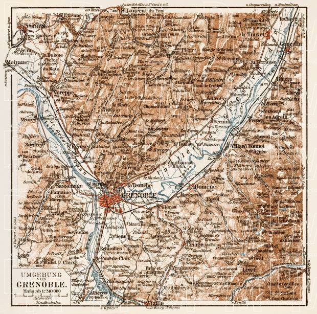 Grenoble environs map, 1913. Use the zooming tool to explore in higher level of detail. Obtain as a quality print or high resolution image