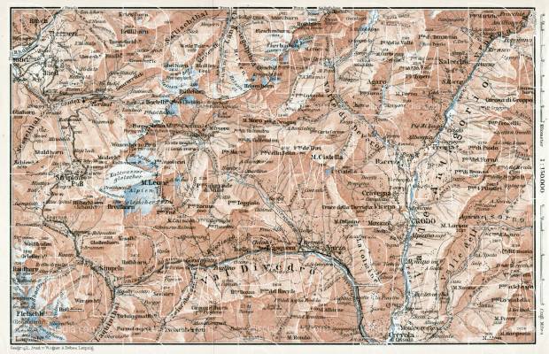 Simlplon and Antigorio Valley map, 1909. Use the zooming tool to explore in higher level of detail. Obtain as a quality print or high resolution image