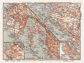 Istria and Dalmatian coast at Bossoglina (Marina). Sebenico (Šibenik) town plan and environs of Sebenico map, 1913