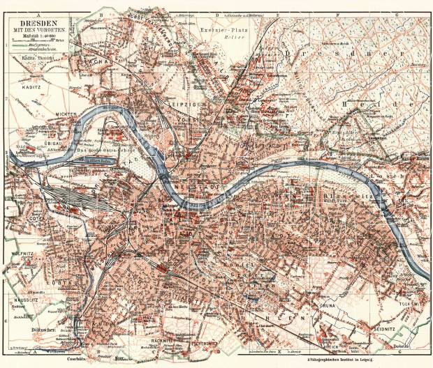 Dresden and nearer suburbs map, about 1910. Use the zooming tool to explore in higher level of detail. Obtain as a quality print or high resolution image