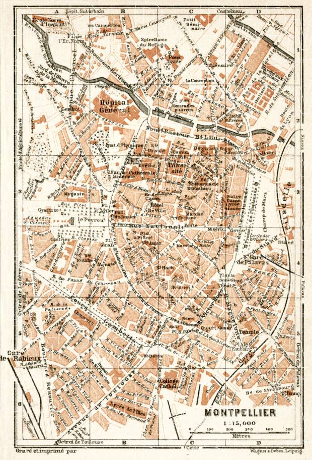Montpellier city map, 1902. Use the zooming tool to explore in higher level of detail. Obtain as a quality print or high resolution image