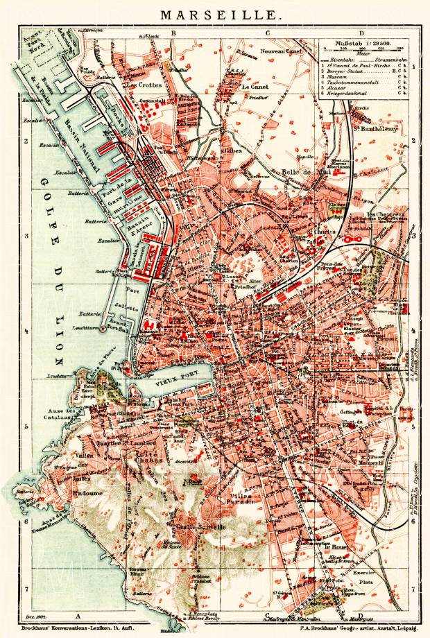 Marseille city map, 1904. Use the zooming tool to explore in higher level of detail. Obtain as a quality print or high resolution image