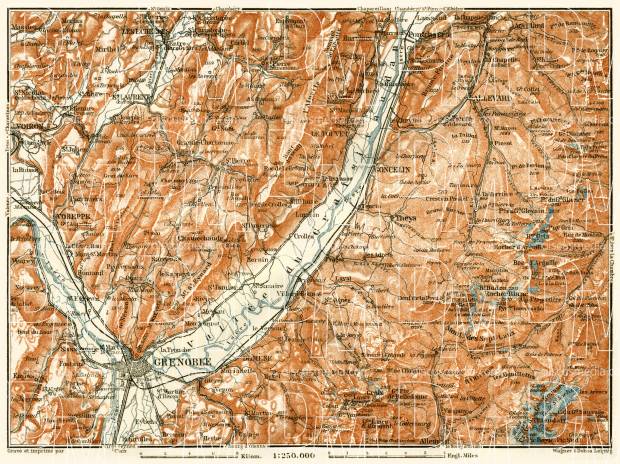 Grésivaundan valley and Grenoble environs map, 1913. Use the zooming tool to explore in higher level of detail. Obtain as a quality print or high resolution image