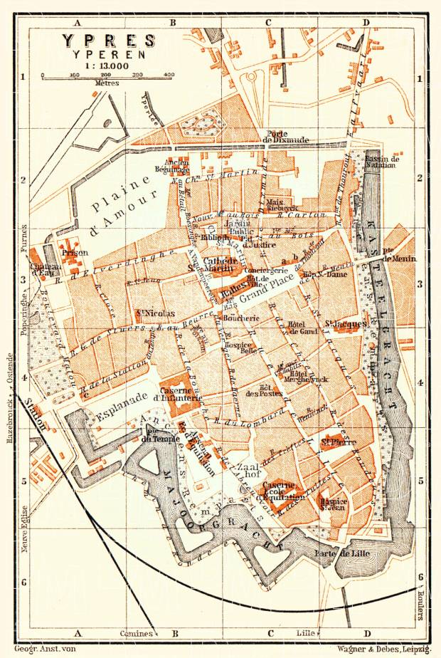Ypres city map, 1904. Use the zooming tool to explore in higher level of detail. Obtain as a quality print or high resolution image