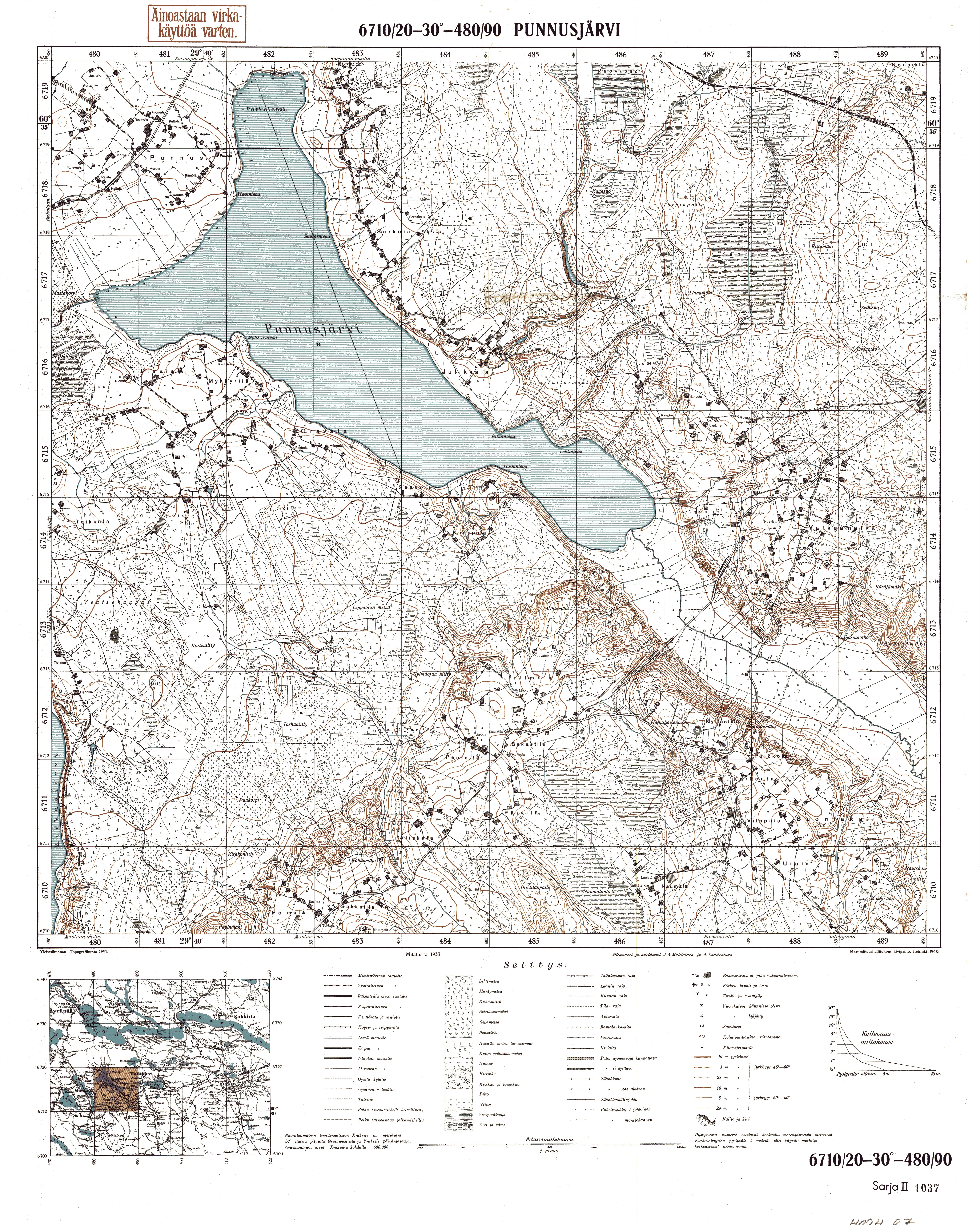 Krasnoje Lake. Punnusjärvi. Topografikartta 402407. Topographic map from 1938. Use the zooming tool to explore in higher level of detail. Obtain as a quality print or high resolution image