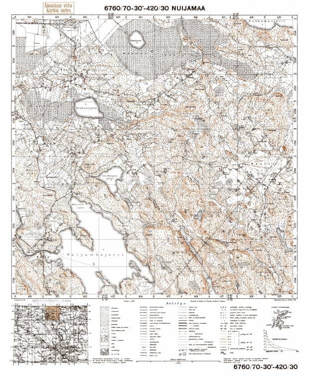Nuijamaa. Topografikartta 411103. Topographic map from 1939. Use the zooming tool to explore in higher level of detail. Obtain as a quality print or high resolution image