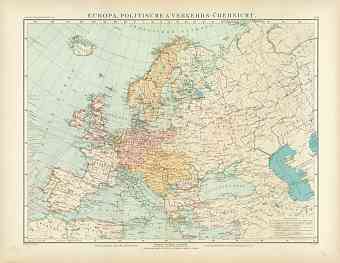 Political Map of Europe and Communication Lines, 1905