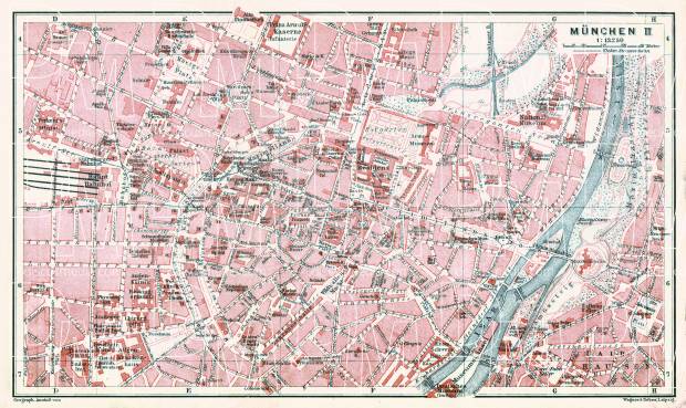 München (Munich) city centre map, 1913. Use the zooming tool to explore in higher level of detail. Obtain as a quality print or high resolution image