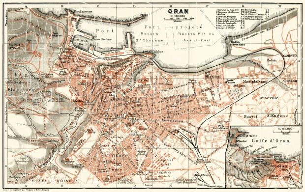 Oran (وهران) city map, 1909. Use the zooming tool to explore in higher level of detail. Obtain as a quality print or high resolution image