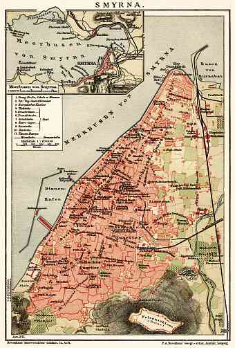 Smyrna (إزمير, İzmir, Smyrne), city map and map of environs, 1912