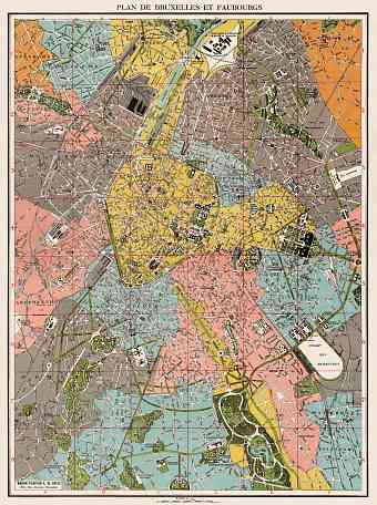 Brussels (Brussel, Bruxelles) and environs map, 1922