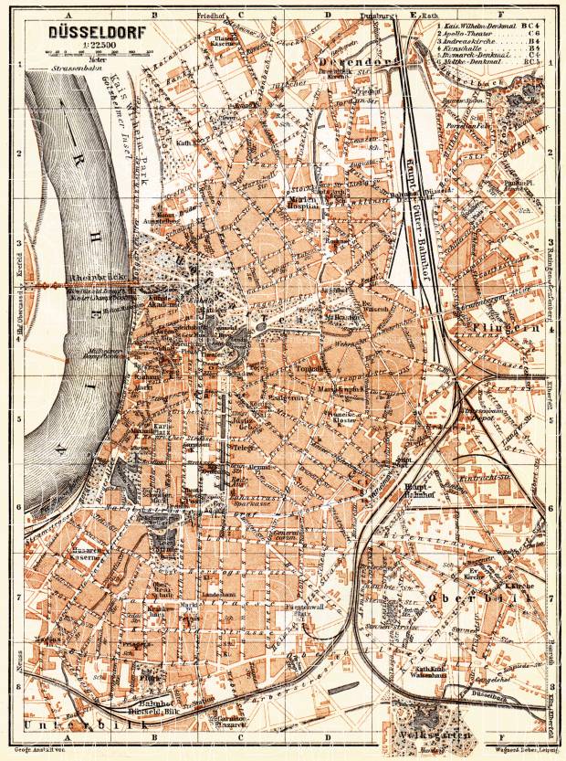 Düsseldorf city map, 1905. Use the zooming tool to explore in higher level of detail. Obtain as a quality print or high resolution image