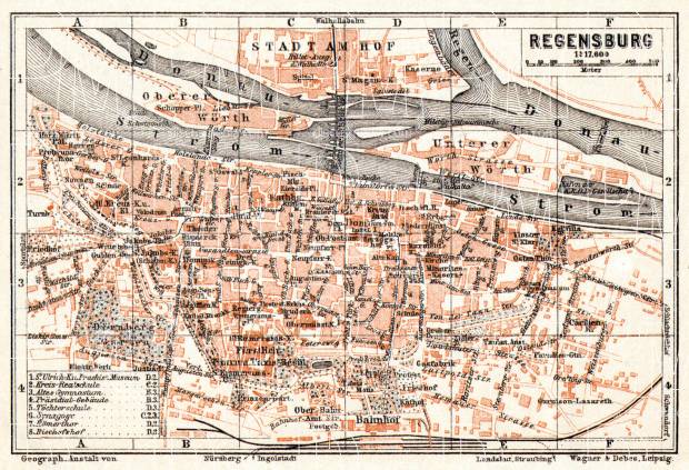 Regensburg city map, 1906. Use the zooming tool to explore in higher level of detail. Obtain as a quality print or high resolution image