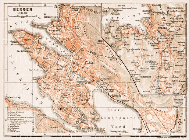 Bergen city map and environs map, 1931. Use the zooming tool to explore in higher level of detail. Obtain as a quality print or high resolution image