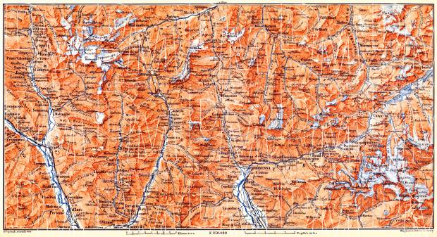 Lukmanier and Maloja Alpine Crossovers map, 1897. Use the zooming tool to explore in higher level of detail. Obtain as a quality print or high resolution image