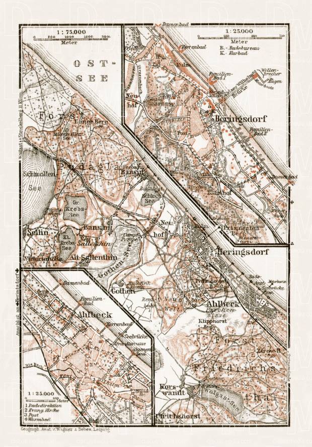 Ahlbeck and Heringsdorf towns´ and their environs map, 1911. Use the zooming tool to explore in higher level of detail. Obtain as a quality print or high resolution image