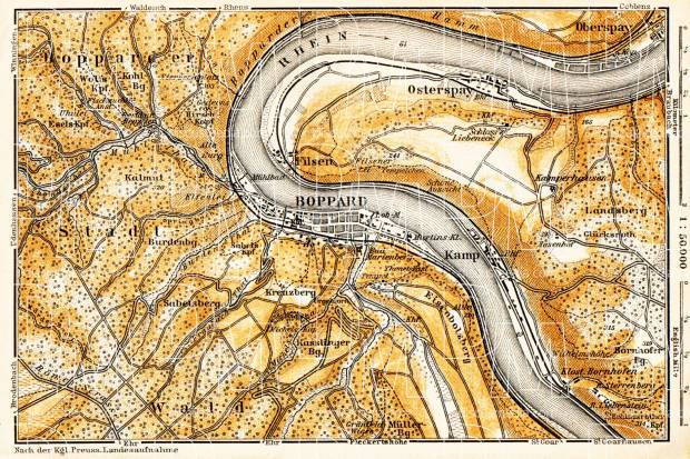 Boppard and environs map, 1905. Use the zooming tool to explore in higher level of detail. Obtain as a quality print or high resolution image
