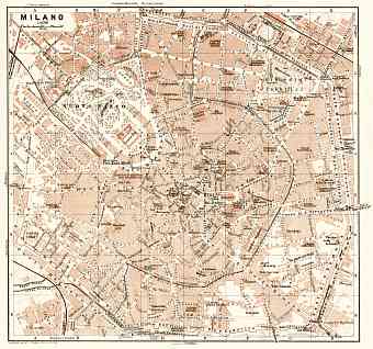 Milan (Milano) city map, 1909