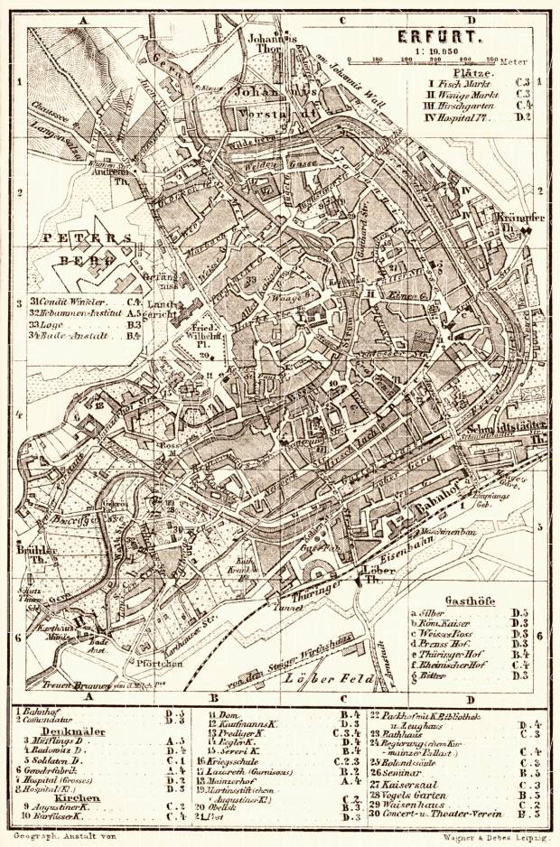 Erfurt city map, 1887. Use the zooming tool to explore in higher level of detail. Obtain as a quality print or high resolution image