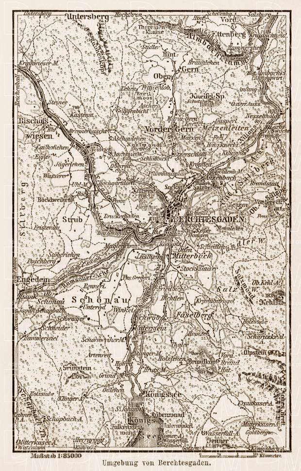 Map of the environs of Berchtesgaden, 1903. Use the zooming tool to explore in higher level of detail. Obtain as a quality print or high resolution image