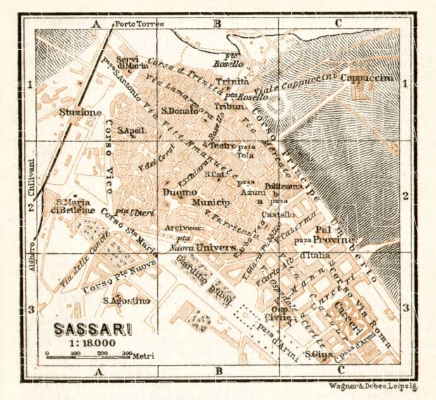Sassari city map, 1912. Use the zooming tool to explore in higher level of detail. Obtain as a quality print or high resolution image