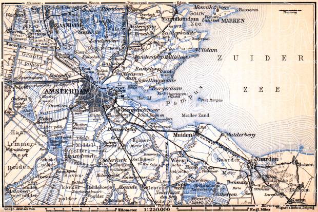Amsterdam and environs map, 1904. Use the zooming tool to explore in higher level of detail. Obtain as a quality print or high resolution image