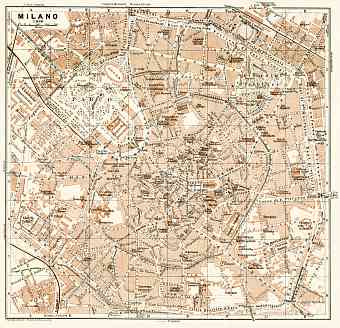 Milan (Milano) city map, 1913
