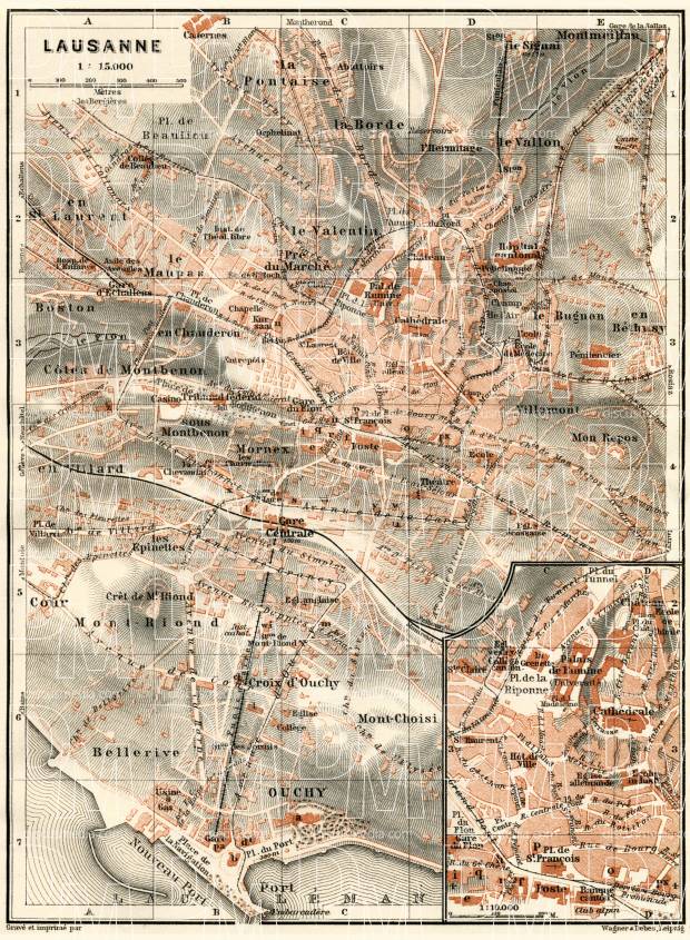 Lausanne city map, 1913. Use the zooming tool to explore in higher level of detail. Obtain as a quality print or high resolution image