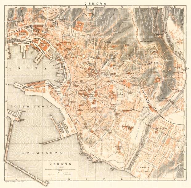 Old Map of Genova 1896 by Bradshaw Stampa fotografica 76,2 x 50,8 cm 