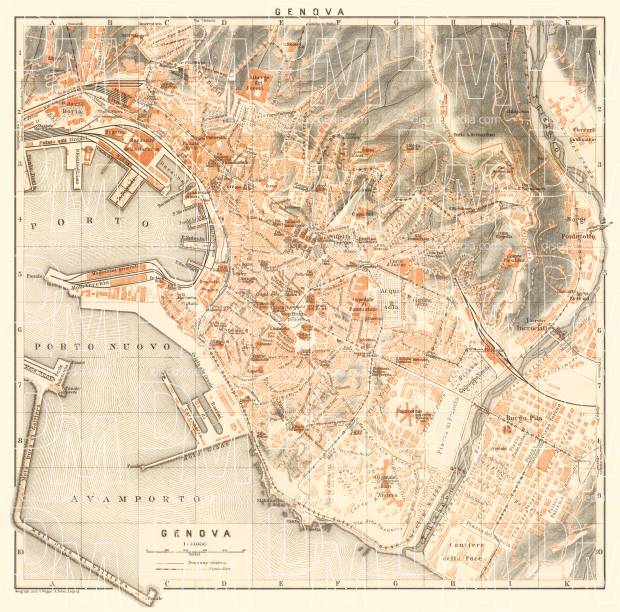 Old Map of Genova 1896 by Bradshaw Stampa fotografica 76,2 x 50,8 cm Old Map of Genova 1896 by Bradshaw Stampa fotografica 76,2 x 50,8 cm