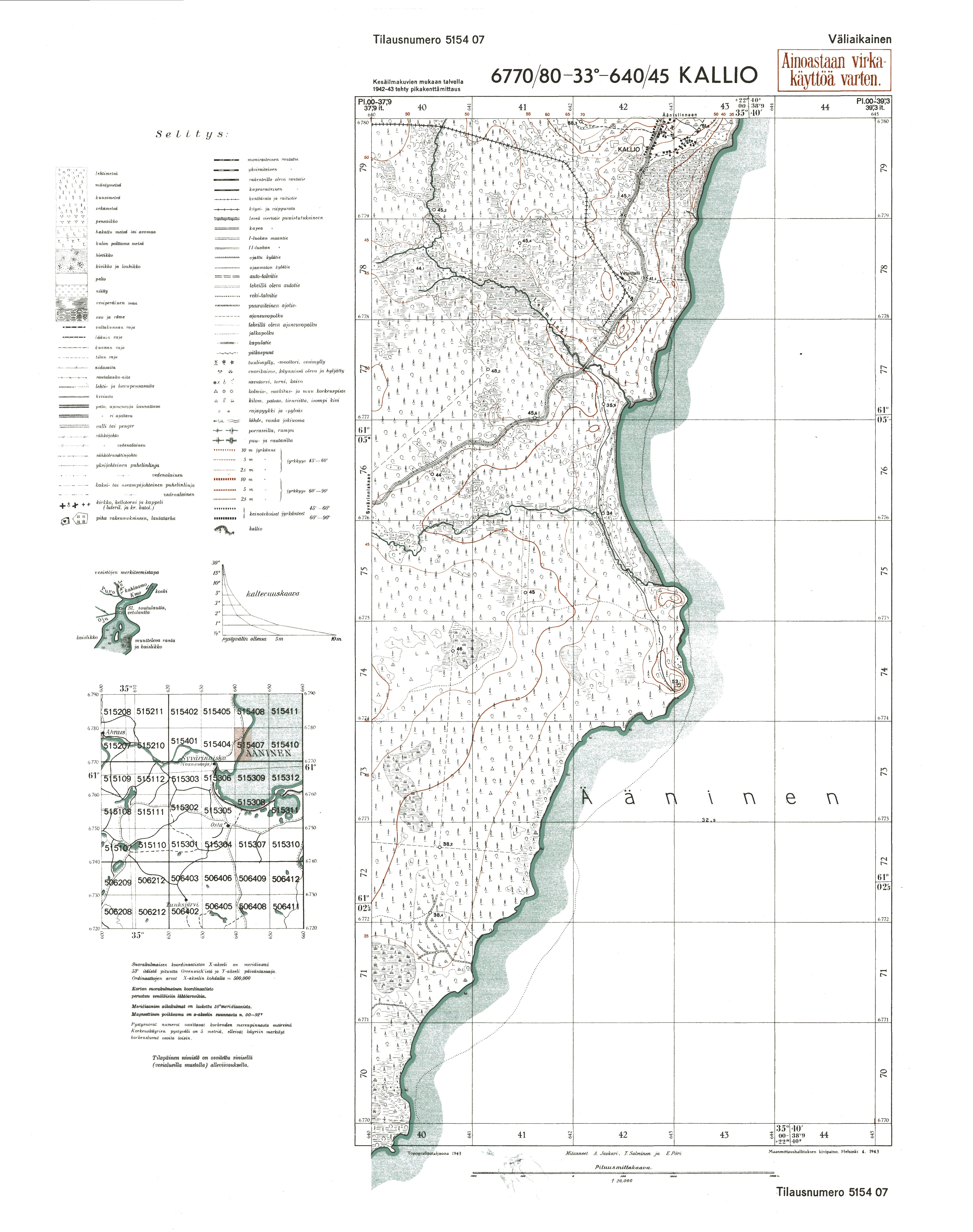 Štšelejki. Kallio. Topografikartta 515407. Topographic map from 1943. Use the zooming tool to explore in higher level of detail. Obtain as a quality print or high resolution image