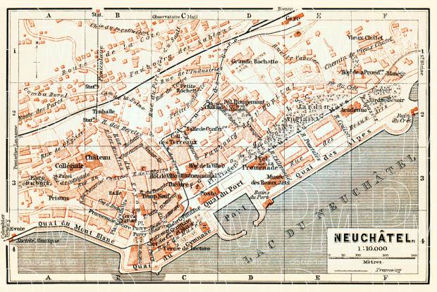 Neuchâtel city map, 1897. Use the zooming tool to explore in higher level of detail. Obtain as a quality print or high resolution image