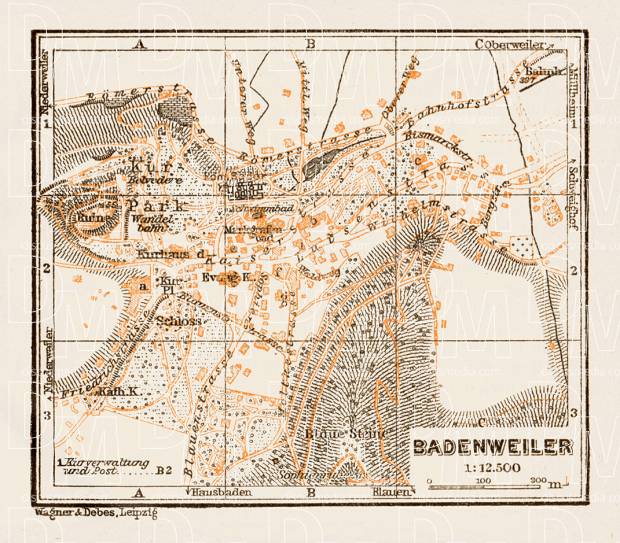 Badenweiler town plan, 1909. Use the zooming tool to explore in higher level of detail. Obtain as a quality print or high resolution image