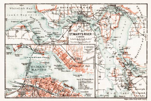 St. Mary´s River (with Sault Ste. Marie Town Plan), 1909. Use the zooming tool to explore in higher level of detail. Obtain as a quality print or high resolution image