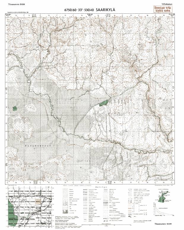 Ostrov Village Site. Saarikylä. Topografikartta 513111. Topographic map from 1942. Use the zooming tool to explore in higher level of detail. Obtain as a quality print or high resolution image