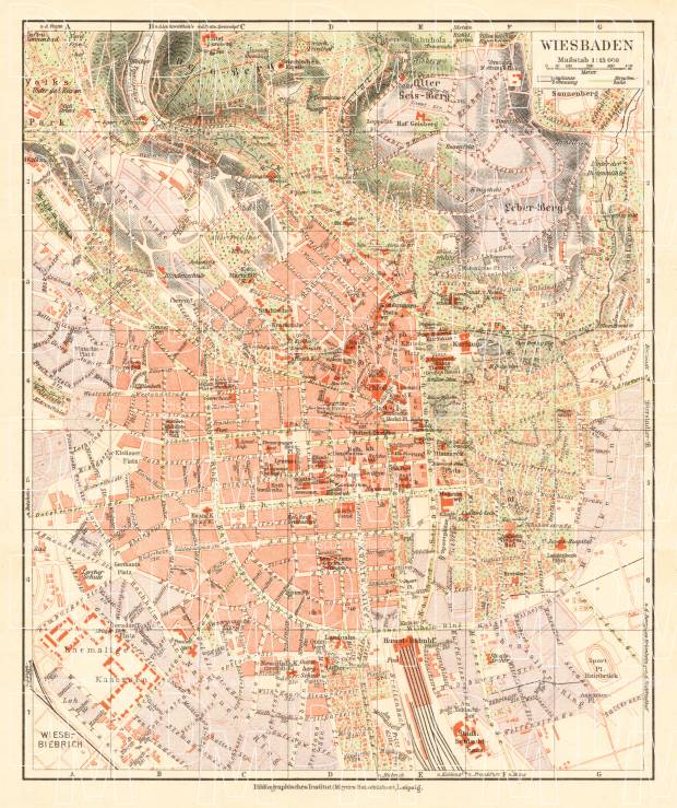Wiesbaden city map, 1927. Use the zooming tool to explore in higher level of detail. Obtain as a quality print or high resolution image