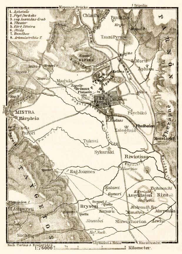 Sparta, town plan and site map, 1908. Use the zooming tool to explore in higher level of detail. Obtain as a quality print or high resolution image