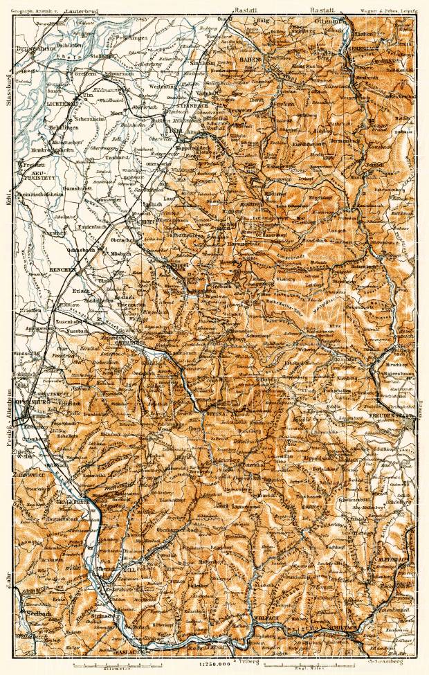 Schwarzwald (the Black Forest) map. The north part, 1906. Use the zooming tool to explore in higher level of detail. Obtain as a quality print or high resolution image