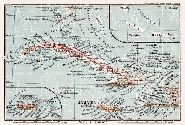 Map of Cuba with Porto Rico, 1909. Use the zooming tool to explore in higher level of detail. Obtain as a quality print or high resolution image