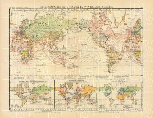 World Map of the International Transport and Colonial Possessions (in Russian), 1910. Use the zooming tool to explore in higher level of detail. Obtain as a quality print or high resolution image