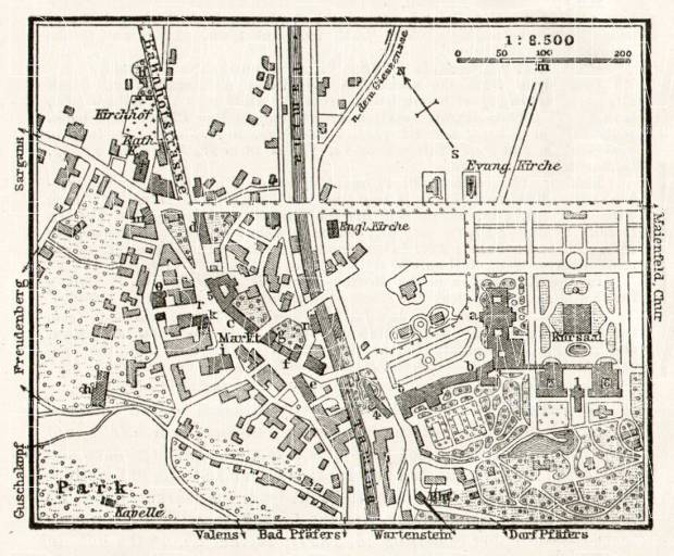 Bad Ragaz (Ragatz) town plan, 1909. Use the zooming tool to explore in higher level of detail. Obtain as a quality print or high resolution image