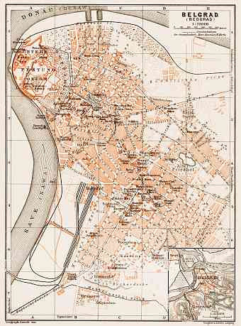 Belgrade (Београд, Beograd) city map, 1914