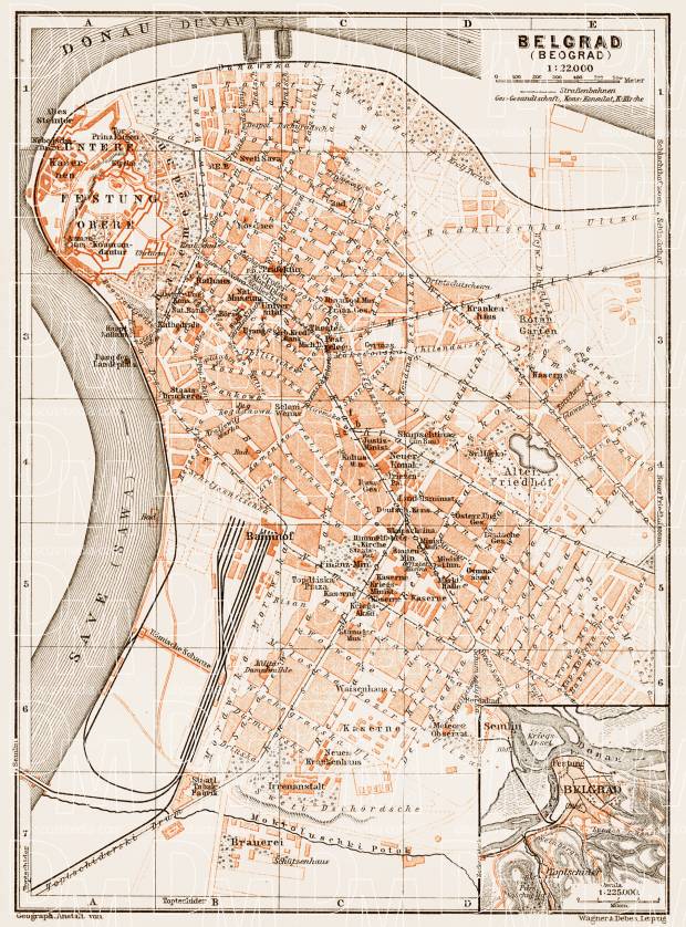 Belgrade (Београд, Beograd) city map, 1914. Use the zooming tool to explore in higher level of detail. Obtain as a quality print or high resolution image