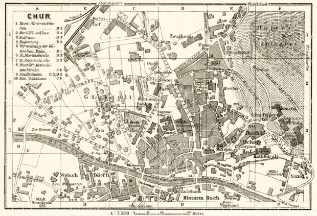 Chur city map, 1909. Use the zooming tool to explore in higher level of detail. Obtain as a quality print or high resolution image
