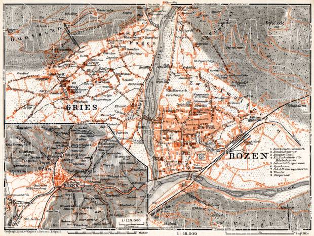 Bolzano (Bozen) - Gries - Merano (Meran), 1911. Use the zooming tool to explore in higher level of detail. Obtain as a quality print or high resolution image