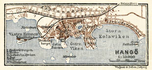 Hangö (Hanko) town plan, 1914. Use the zooming tool to explore in higher level of detail. Obtain as a quality print or high resolution image