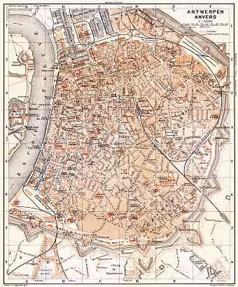 Antwerp (Antwerpen, Anvers) city map, 1904