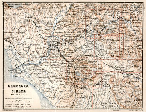 Rome (Roma) and Campagna di Roma map, 1912. Use the zooming tool to explore in higher level of detail. Obtain as a quality print or high resolution image