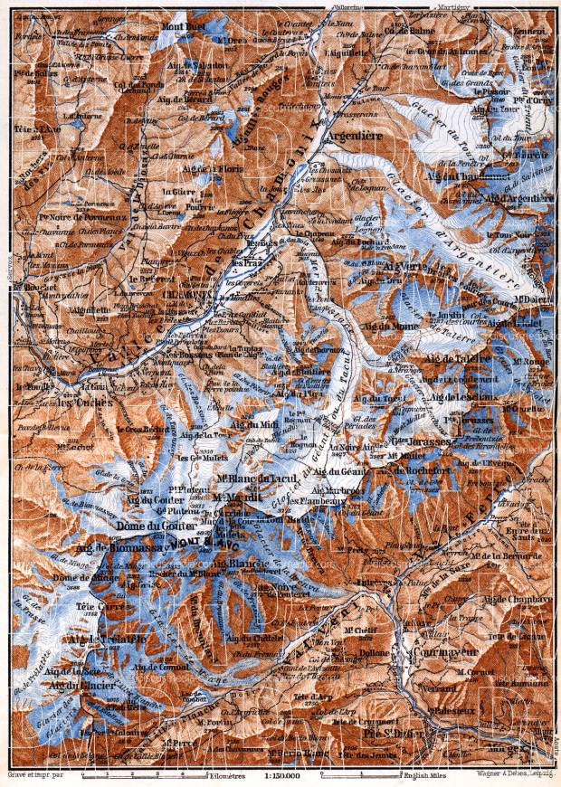 Chamonix and Sixt Valleys map, 1885. Use the zooming tool to explore in higher level of detail. Obtain as a quality print or high resolution image